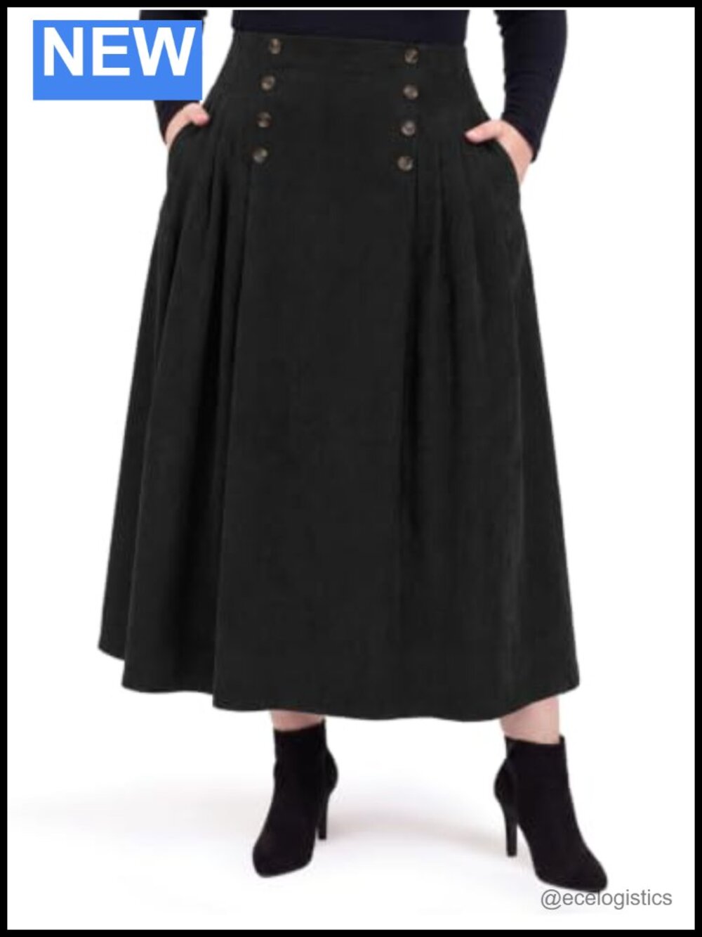 Women's Plus Size Corduroy Maxi Skirt with Pockets